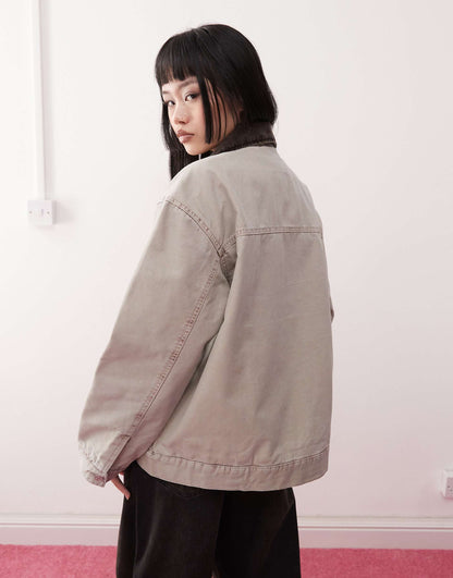 Short Canvas Jacket With Cord Collar