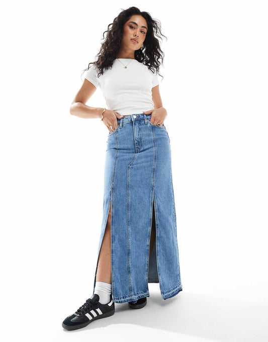 Western Style Denim Maxi Skirt