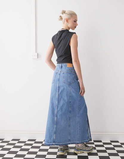 Western Style Denim Maxi Skirt