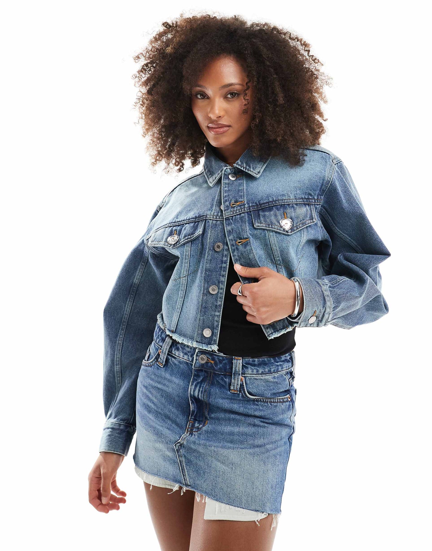 Cropped Raw Hem Denim Jacket