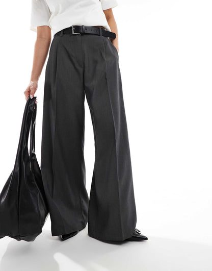 High Waist Wide Leg Tailored Trousers