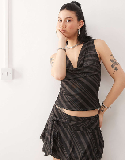 Losa Stripe Cowl Neck Vest Top Co-Ord