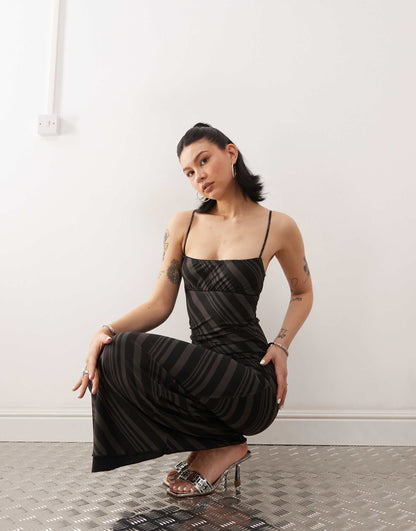 Darsih Striped Mesh Cami Maxi Dress