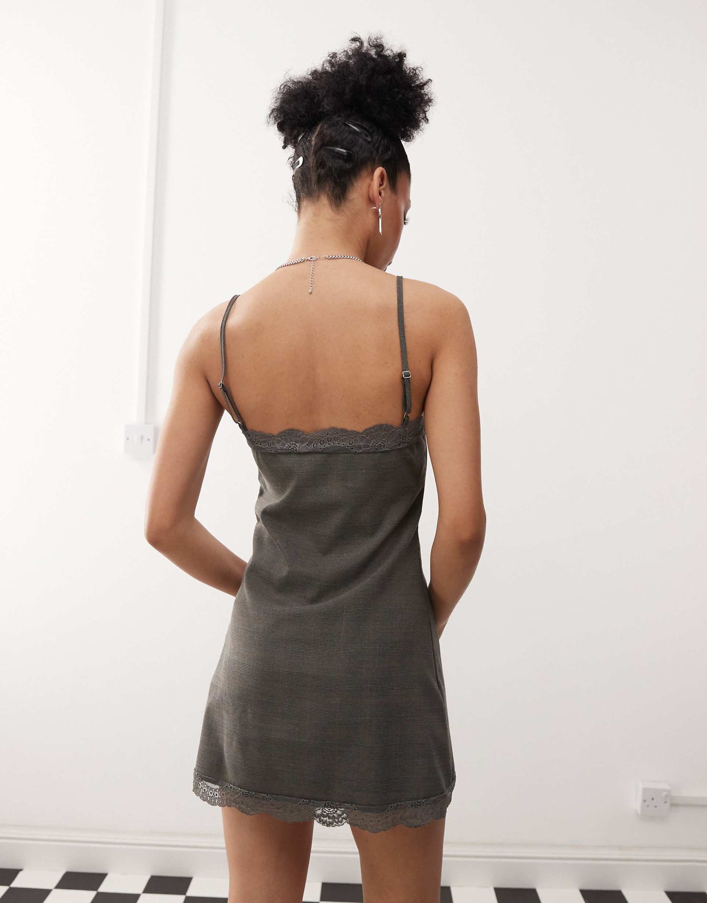 Larna Check Lace Edge Check Mini Dress