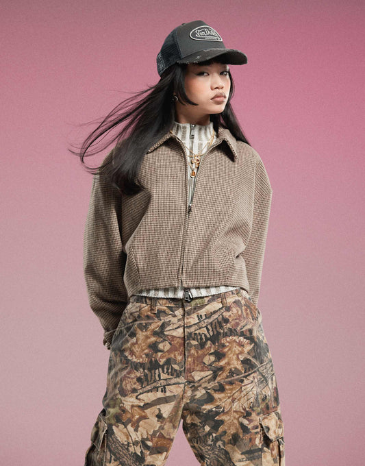 Carlo Cropped Checked Bomber Jacket