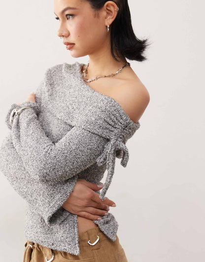 Off The Shoulder Tie Side Long Sleeve Top