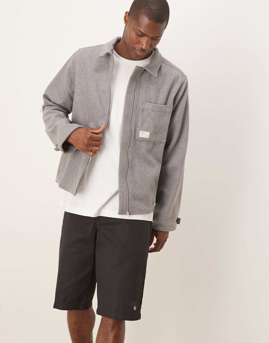 Relaxed Boxy Zip Through Shirt With Brushed Finish And Woven Tab