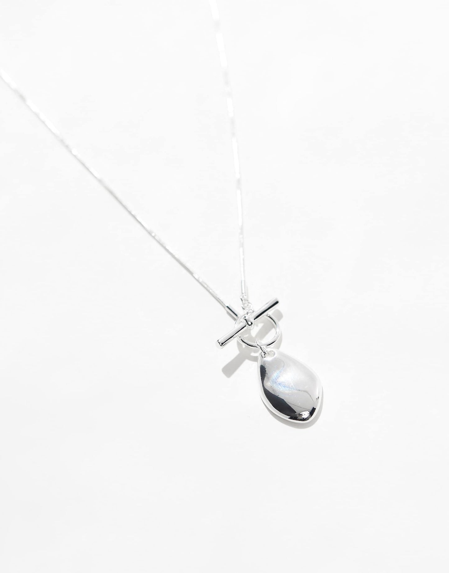 Curve Silver Plated Necklace With T-Bar And Molten Pendant