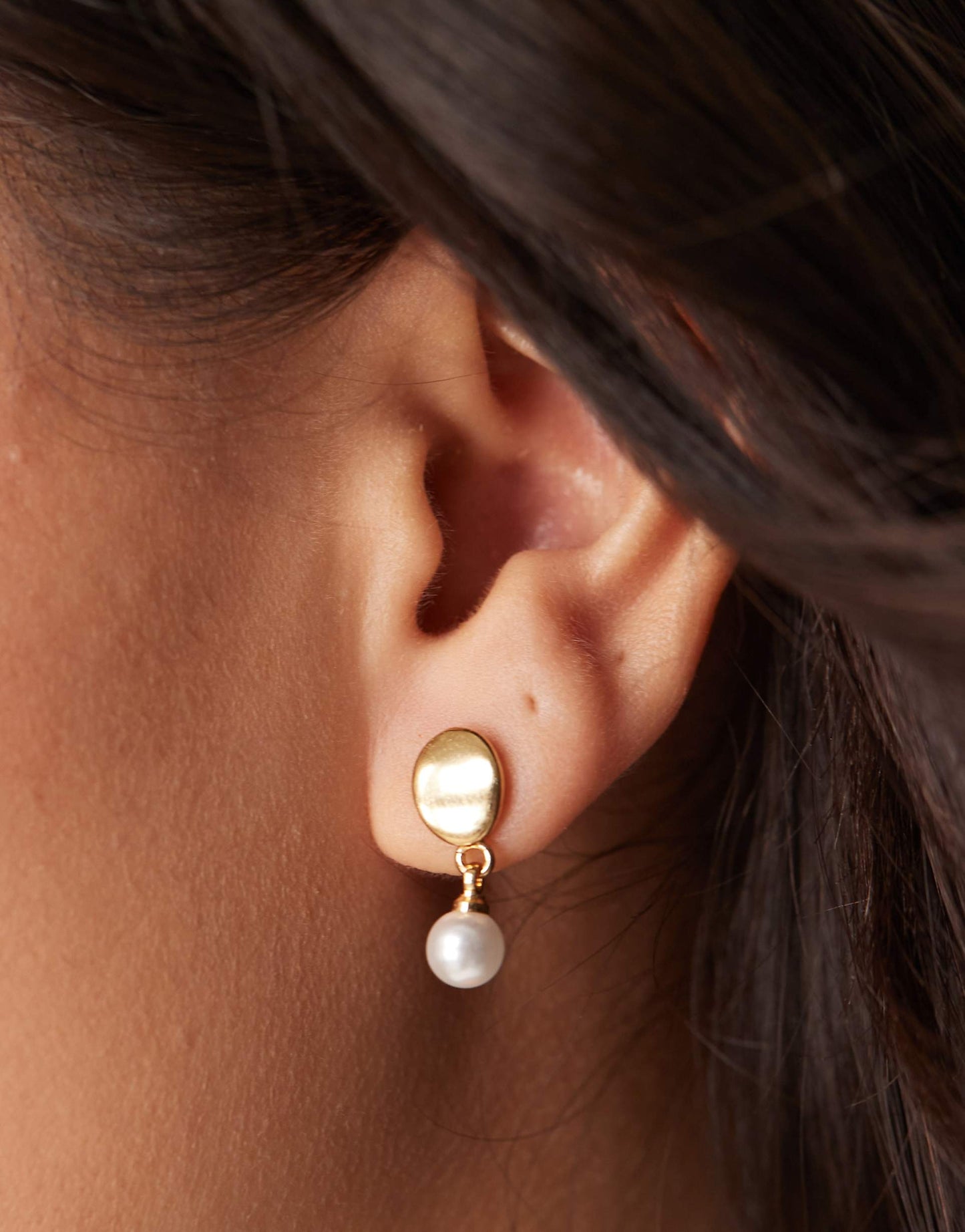 14K Gold Plated Earrings With Drop Faux Pearl Detail