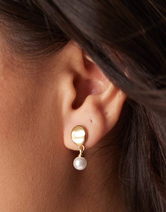 14K Gold Plated Earrings With Drop Faux Pearl Detail