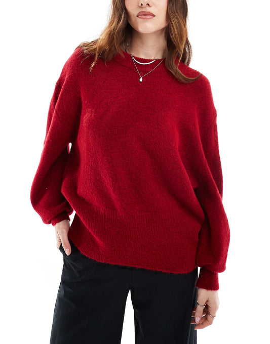 Knitted Crew Neck Jumper With Balloon Sleeve