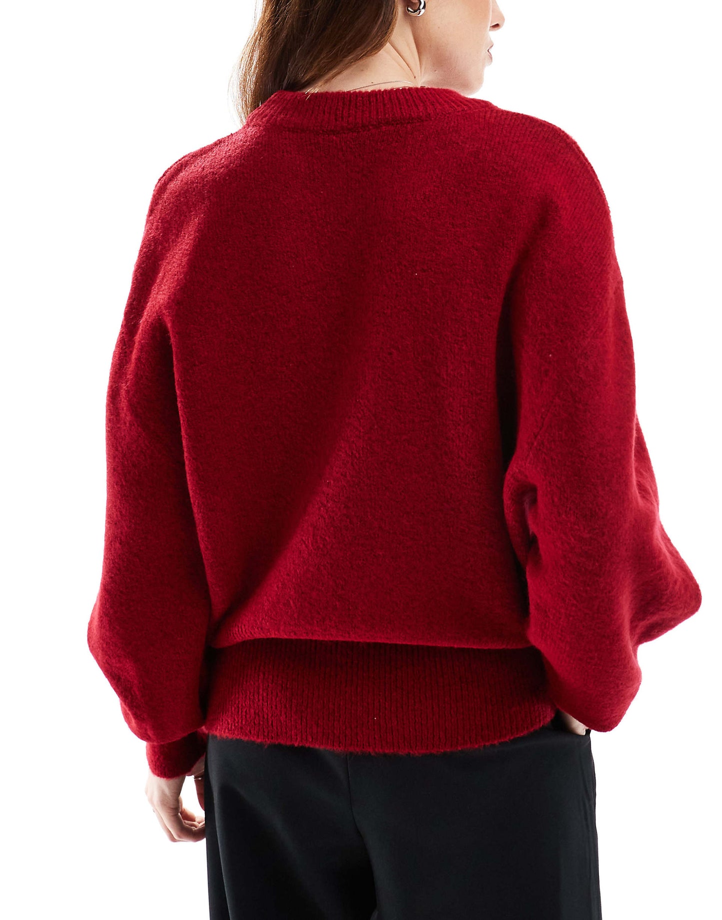 Knitted Crew Neck Jumper With Balloon Sleeve