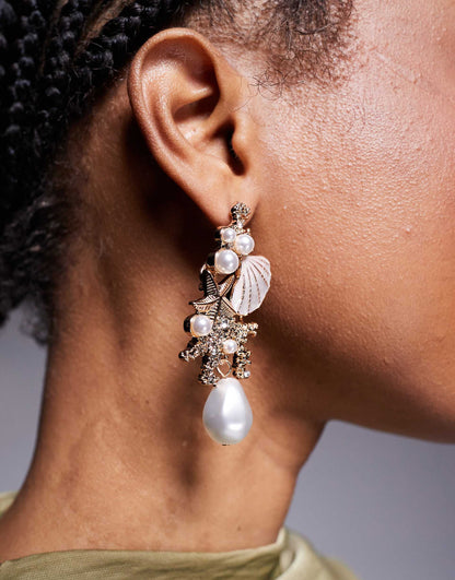 Corallia Statement Pearl And Shell Stud Earrings