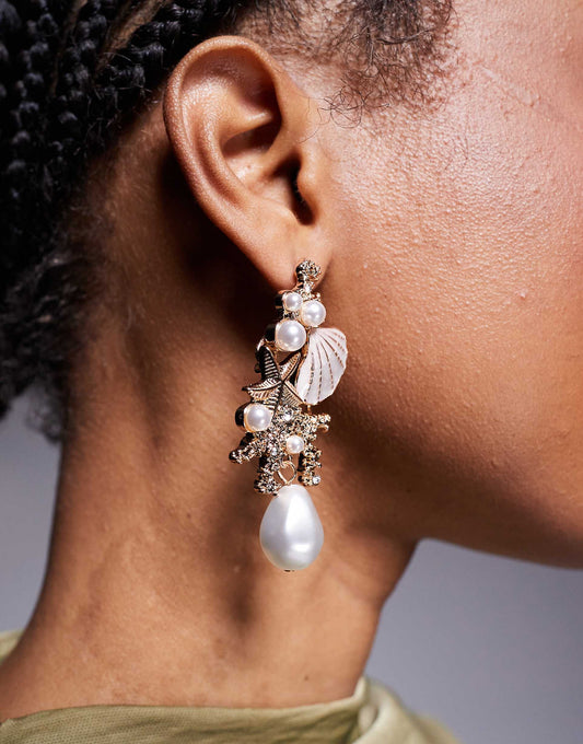 Corallia Statement Pearl And Shell Stud Earrings