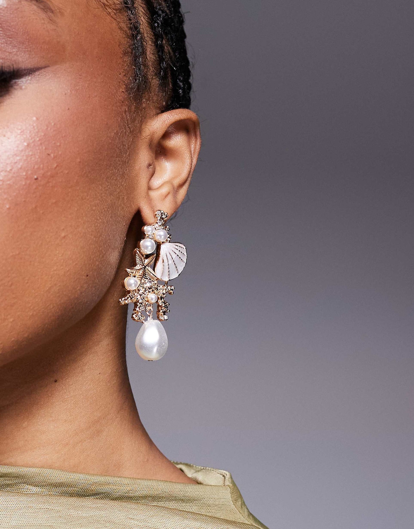 Corallia Statement Pearl And Shell Stud Earrings