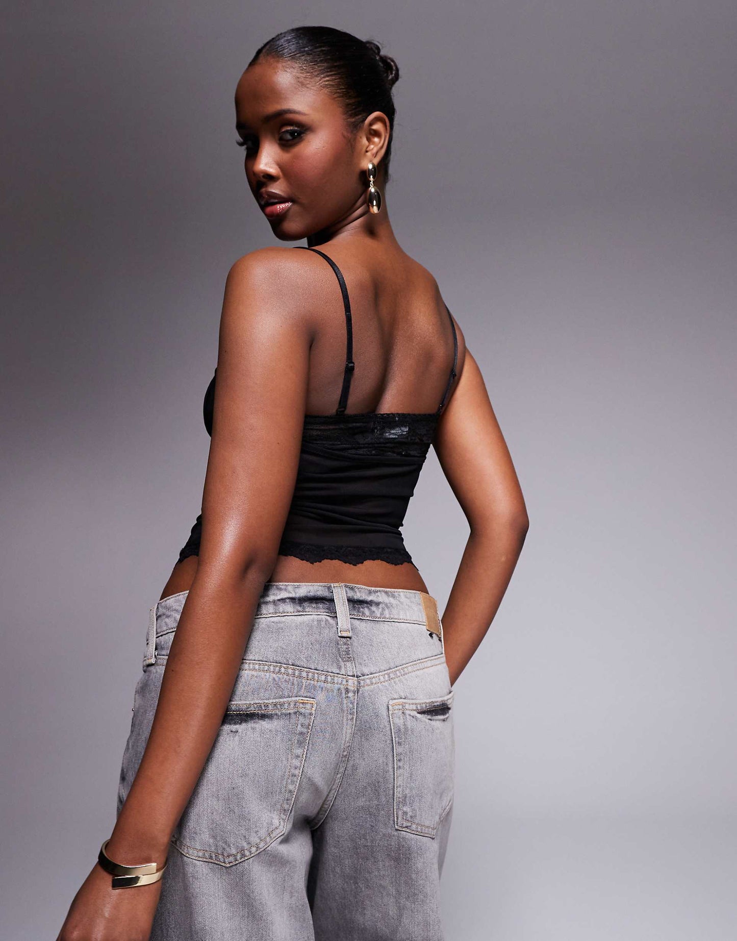 Lace Bust Mesh Corset Cami Top With Boning