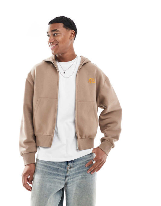 Boxy Oversized Zip Through Hoodie With Print