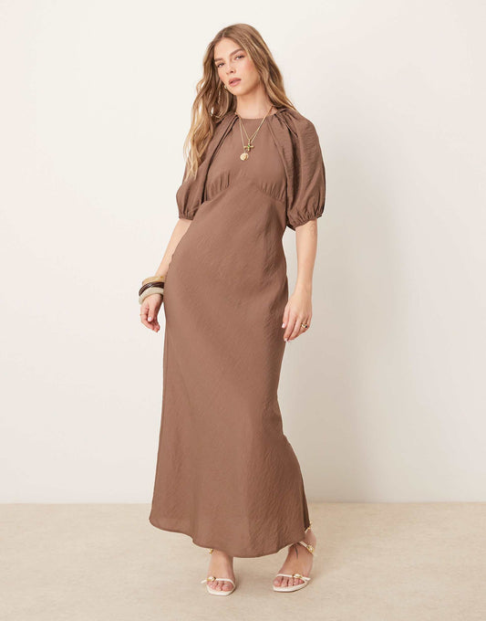 Puff Sleeve Backless Maxi Dress