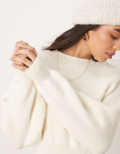 Knitted Crew Neck Raglan Jumper