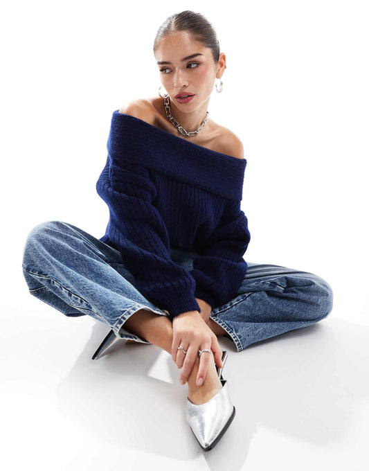 Oversized Knitted Off Shoulder Jumper