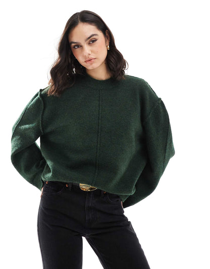 Crew Neck Knitted Jumper With Exposed Seams