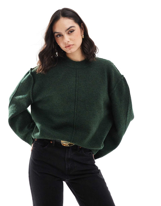 Crew Neck Knitted Jumper With Exposed Seams