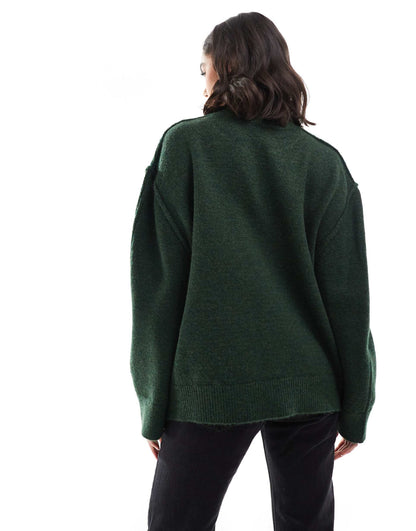 Crew Neck Knitted Jumper With Exposed Seams