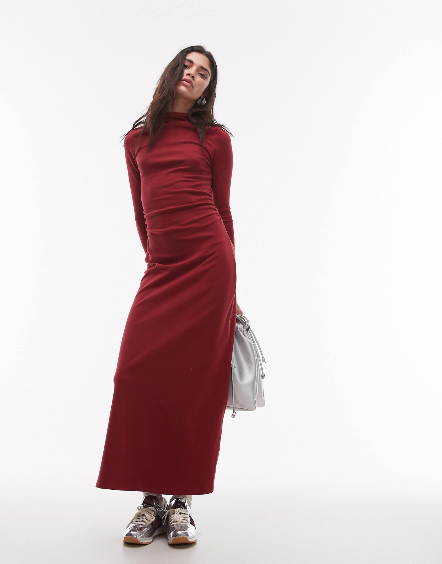 Jersey Funnel Neck Long Sleeve Maxi Dress