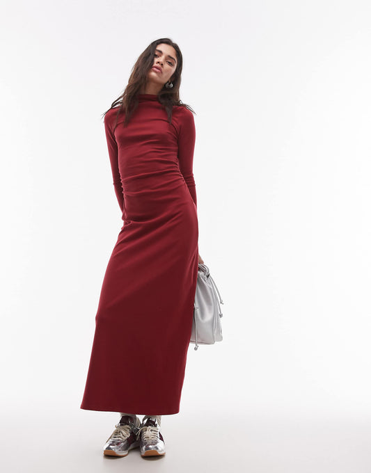 Jersey Funnel Neck Long Sleeve Maxi Dress