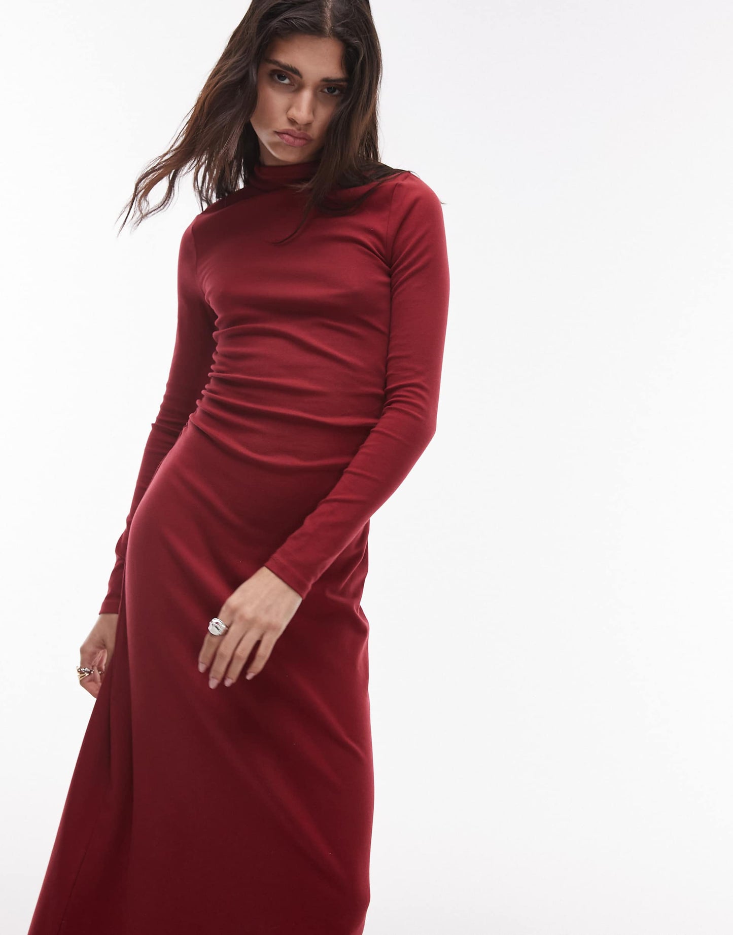Jersey Funnel Neck Long Sleeve Maxi Dress