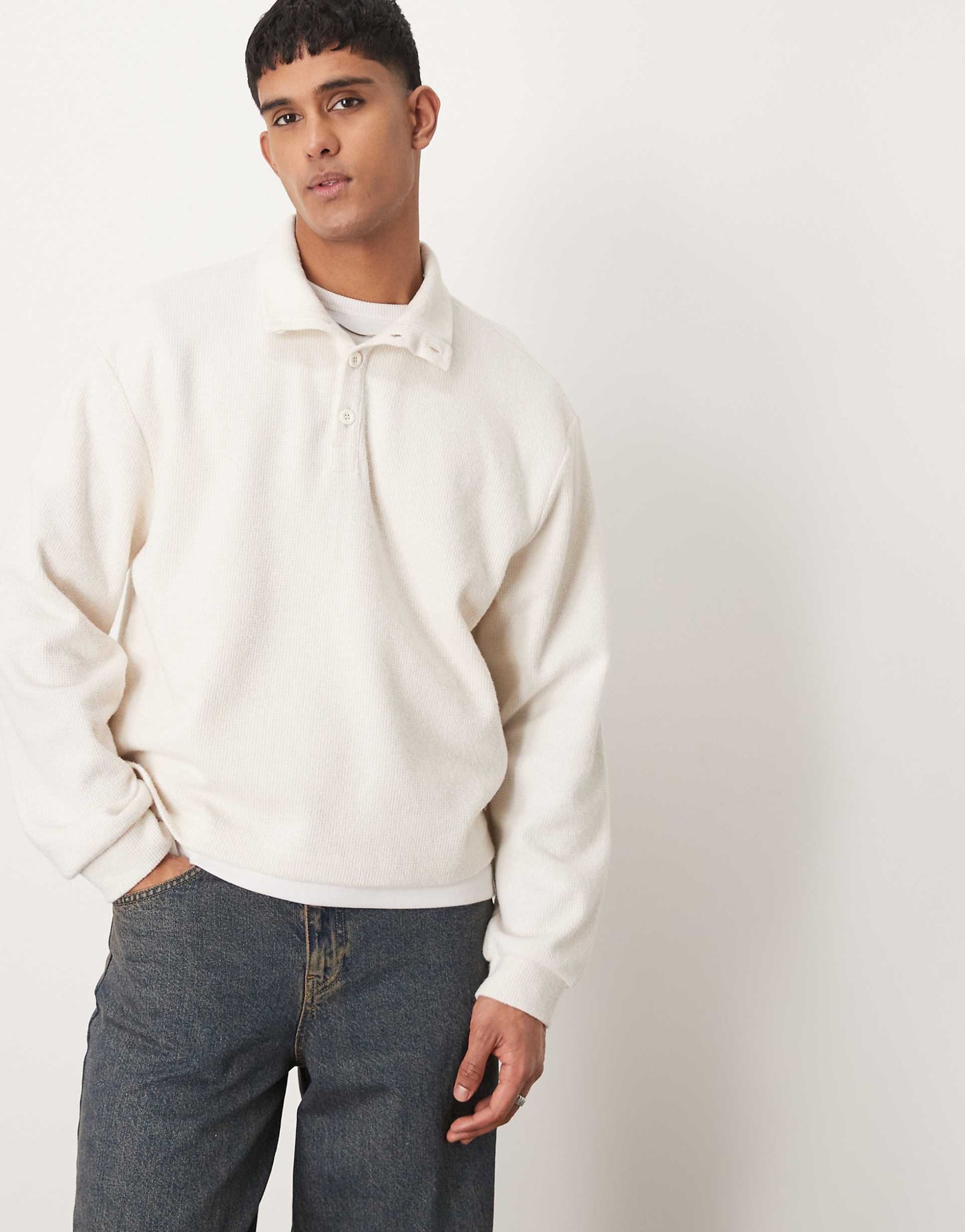 Oversized Boxy Lightweight Jumper With Henley Funnel Neck