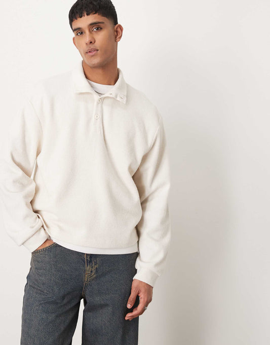 Oversized Boxy Lightweight Jumper With Henley Funnel Neck