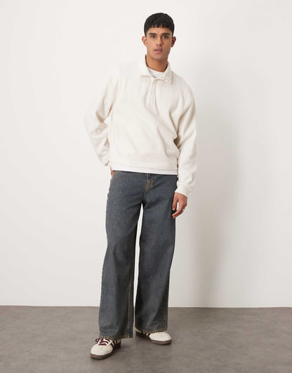 Oversized Boxy Lightweight Jumper With Henley Funnel Neck