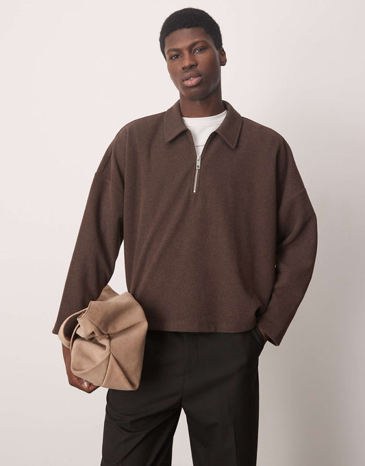 Oversized Boxy Brushed Rib Polo