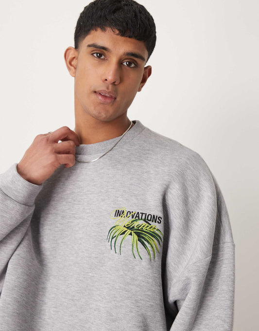 Extreme Oversized Boxy Sweatshirt With Floral Embroidery