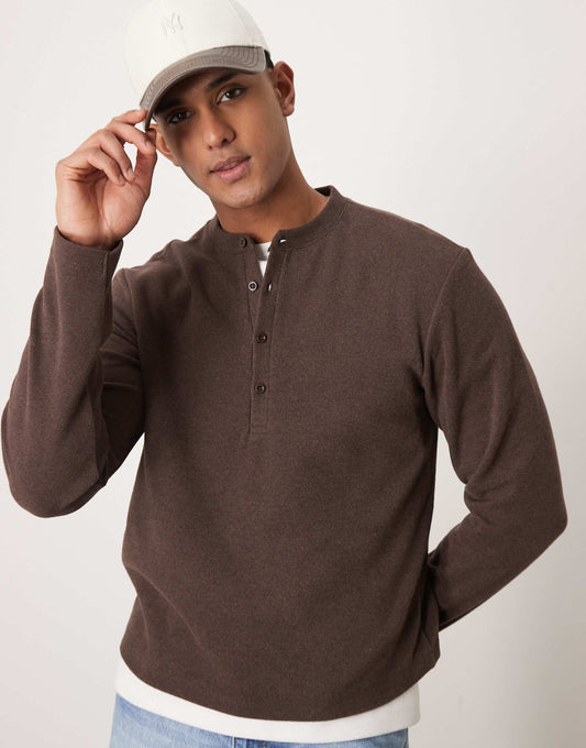 Boxy Heavyweight Rib Henley Jumper