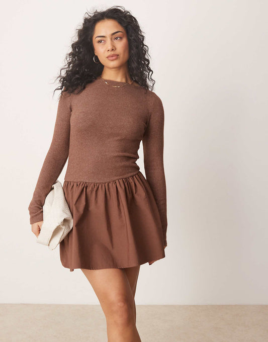 Cosy Poplin Mix Mini Dress