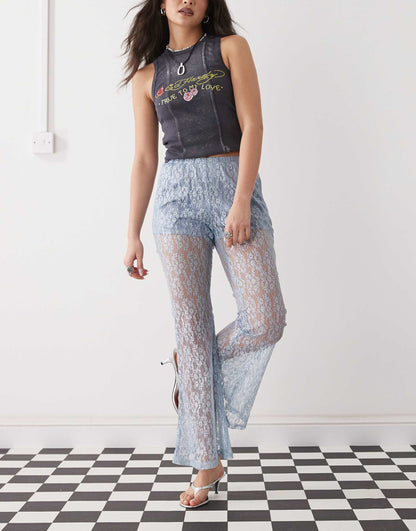 Sheer Lace Straight Leg Trousers