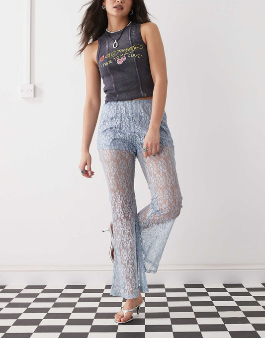 Sheer Lace Straight Leg Trousers
