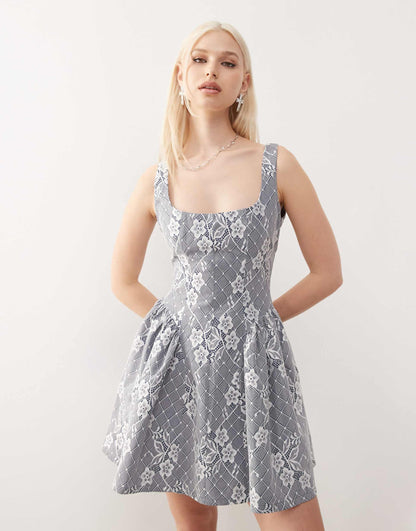 Drop Waist Jacquard Mini Dress