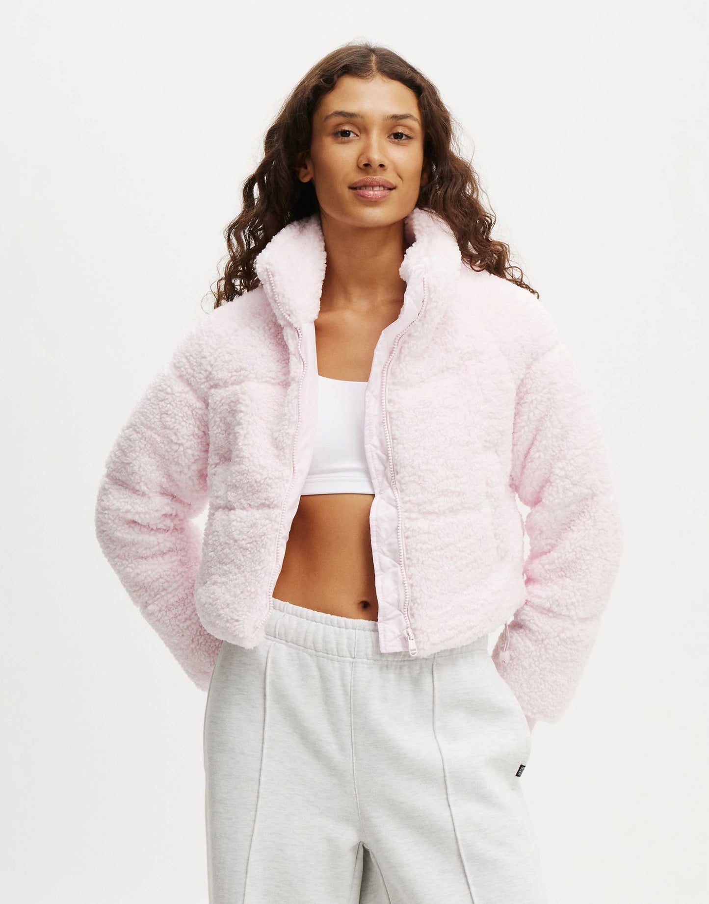 The Mother Puffer Cropped Sherpa Jacket