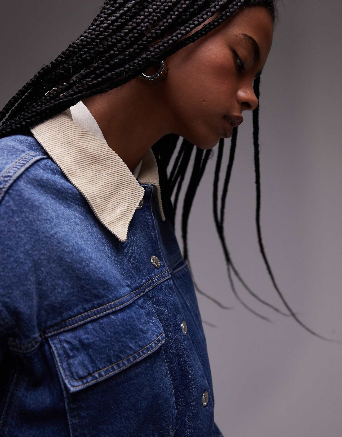 Denim Elasticated Waist Barn Jacket With Cord Collar