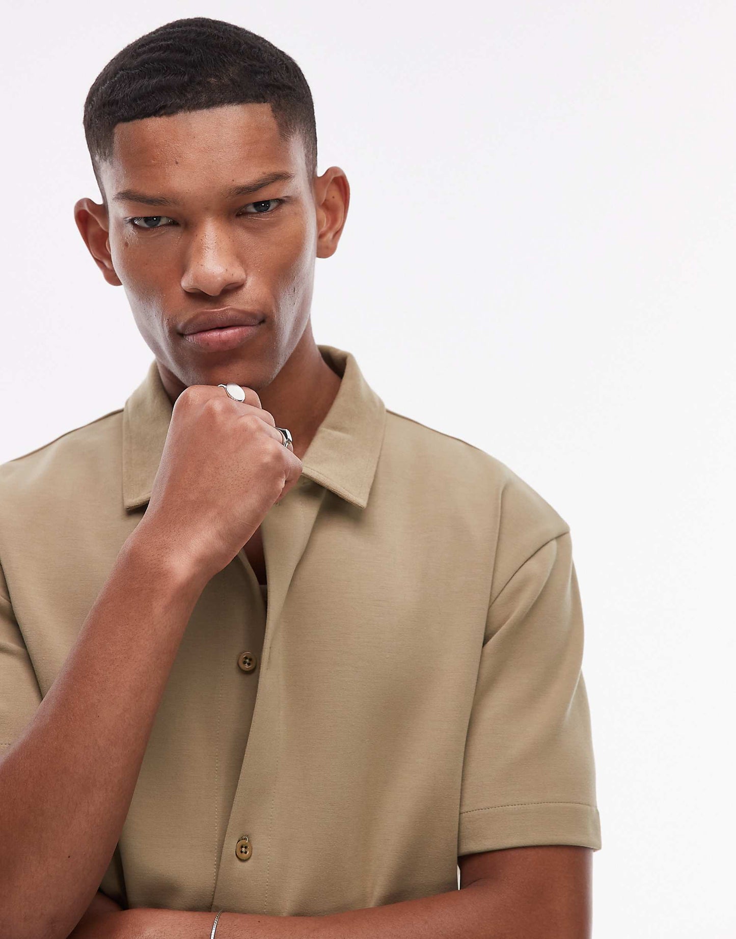 Premium Oversized Fit Button Through Interlock Jersey Shirt