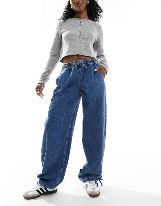 Pull On Barrel Leg Jeans With Tie Waist