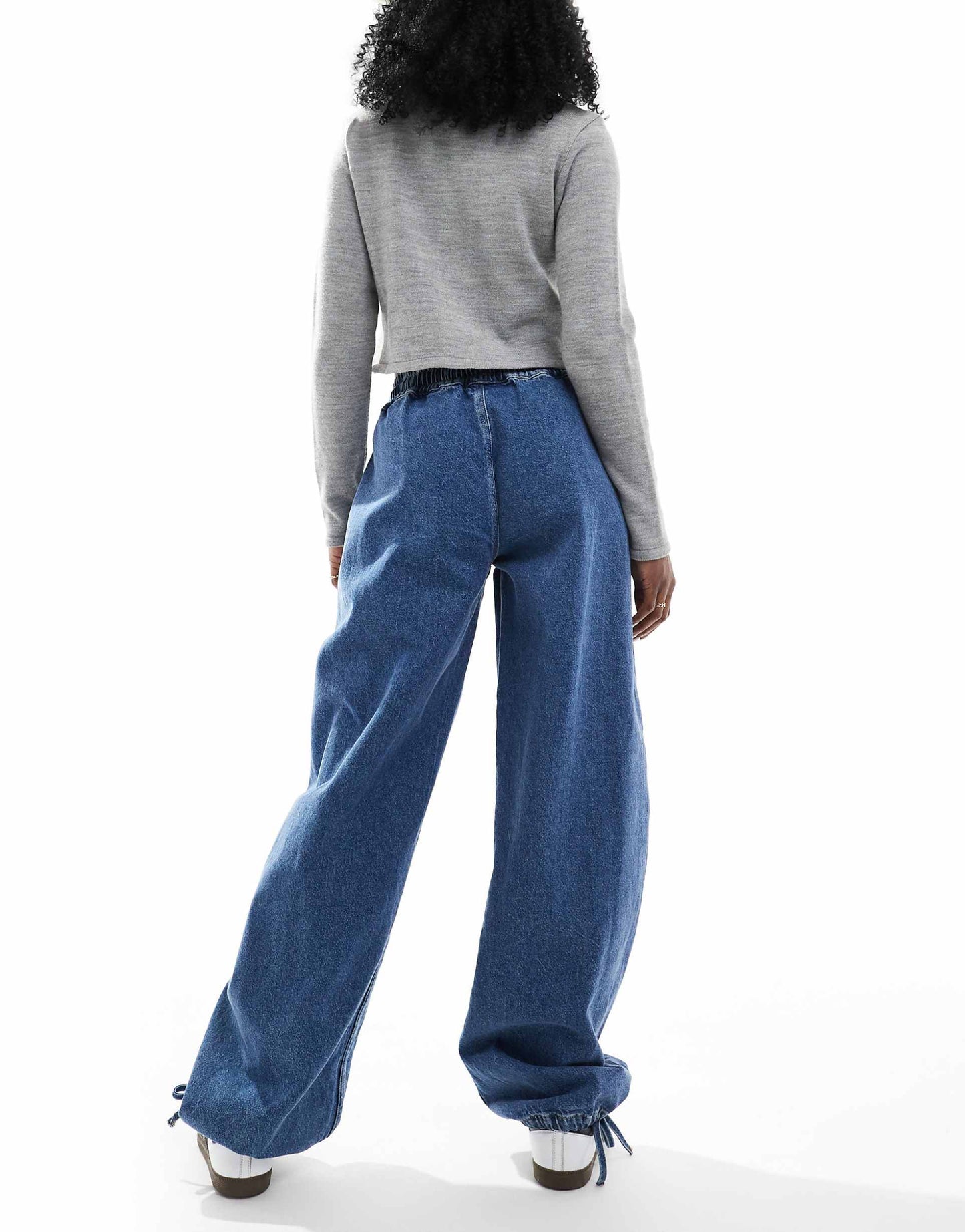 Pull On Barrel Leg Jeans With Tie Waist