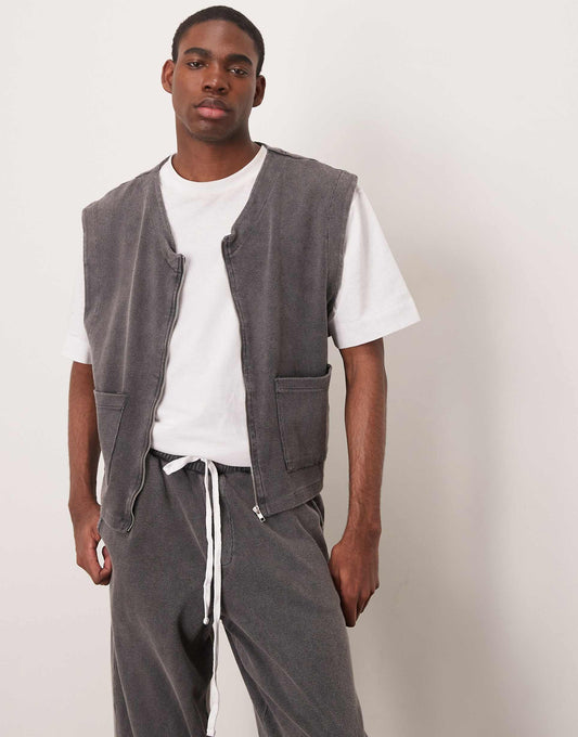 Oversized Boxy Lightweight Gilet With Rib Texture
