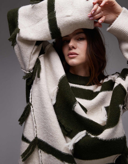 Knitted Tassel Patchwork Oversized Jumper