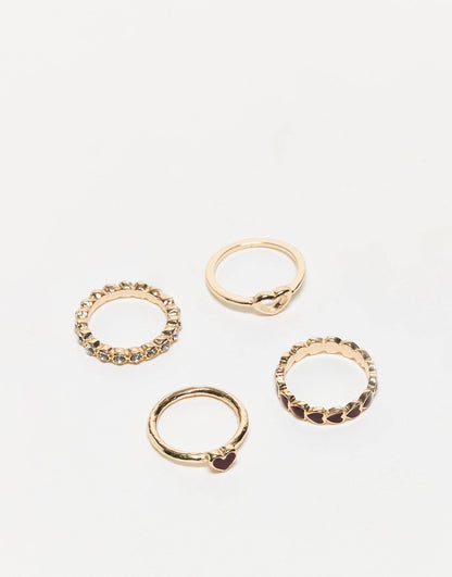 Pack Of 4 Heart Rings