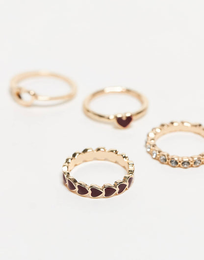 Pack Of 4 Heart Rings