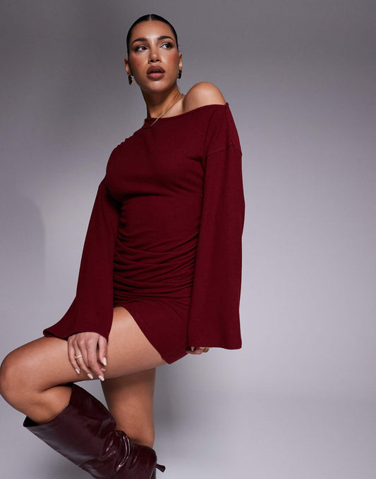 Fallen Long Sleeve With Asymmetric Hem Mini Dress